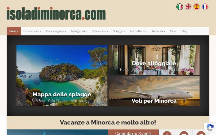 Home page del sito di Isola di Minorca