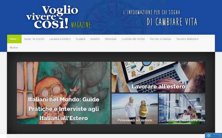 Home page del sito di Voglio Vivere Così Magazine